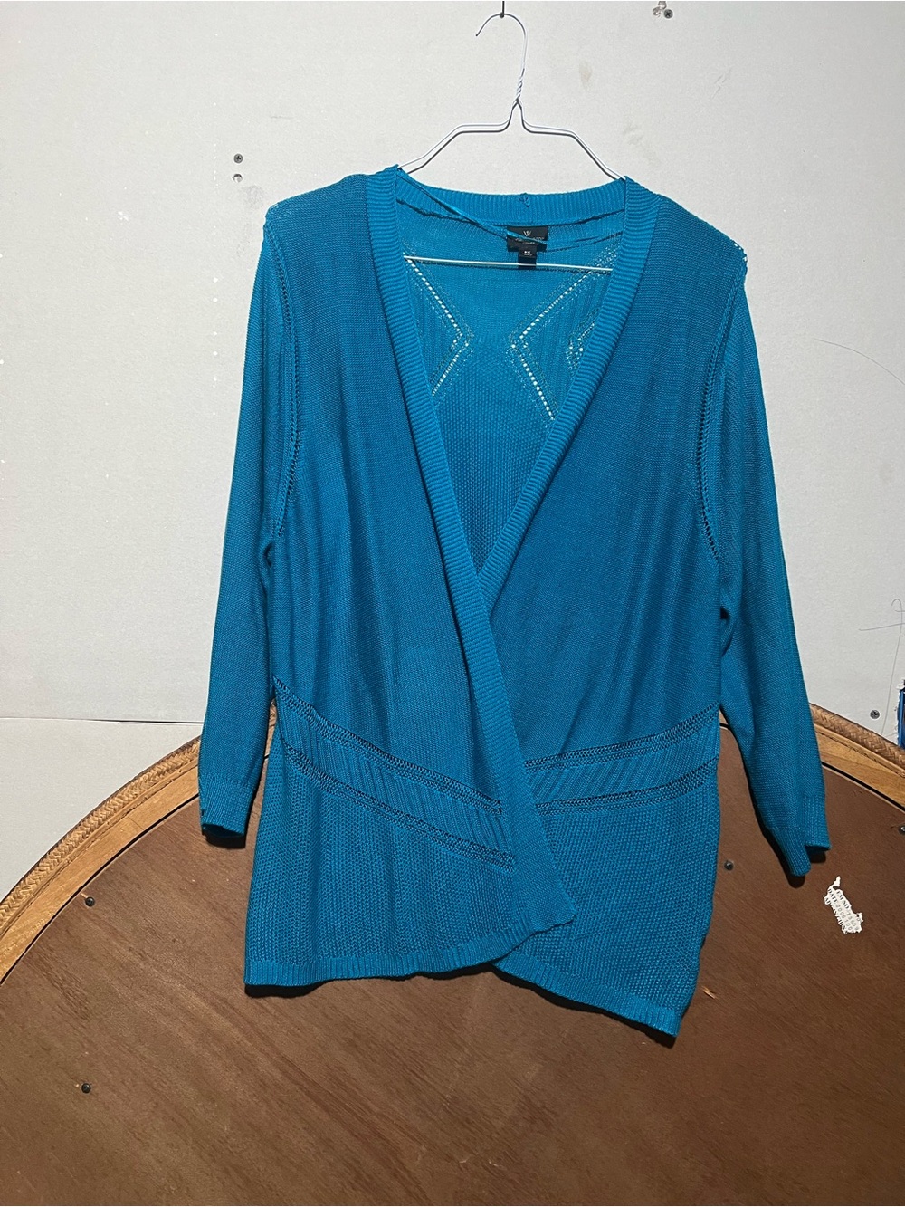 Worthington Teal Open-Weave Knit Cardigan size 2X - Picture 2 of 7